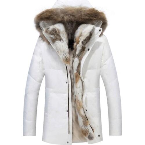 Pop Winter Unisex Down Jackets Detachable Fur collar Hooded Coat Warm Outwear Real Rabbit Raccoon Hood Women Men Thick Coats