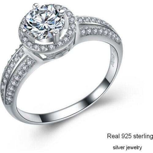 Silver Rings 100% Guaranteed Real 925 Sterling Silver Jewelry Ring with Cubic Zirconia