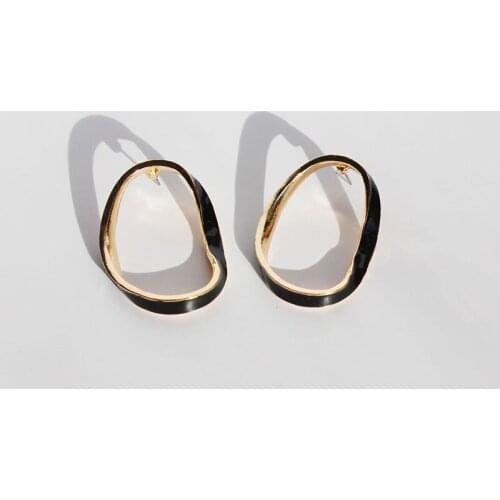 GSOLD Trendy Geometric Black Enamel Glaze Line Hoop Earring Simple Metal Circle Earring Women Daily Party Jewelry Accessories