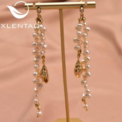 Xlentag Designer New Natural Freshwater Pearl Conch Pendant Tassel Earrings Women High Quality Luxury Jewelry Gift GE1049