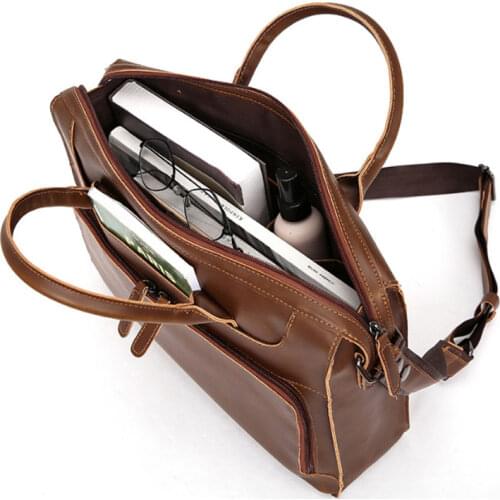 Crazy Horse PU Leather Handbag For Men Briefcase Mens Fashion Laptop Messenger Bag Male Travel Ducuments Crossbody Shoulder Bag