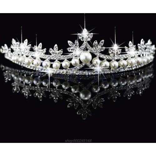 Bridal Princess Rhinestone Pearl Crystal Hair Tiara Wedding Veil Headband Crown J03 21 Dropship