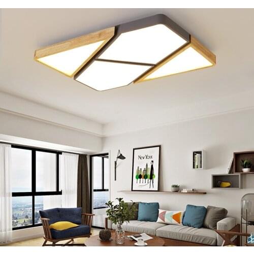 Nordic Geometric Mosaic Led Ceiling Lamp Modern Minimalist Atmosphere Rectangular Living Room Lamp Solid Wood Bedroom Lamp