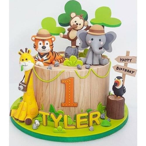 Jungle Theme Birthday Party Zoo Cute Animal Cake Toppers for Kid`s Happy Birthday Decoration Giraffe Tiger Lion Cupcake Toppers
