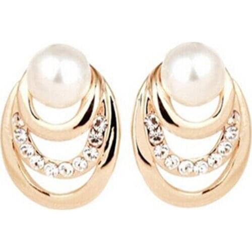 Three-layer Circle Earring Crystal Stud Earrings Simulated Pearl Earrings For Woman Girls Party Wedding Jewelry Gift Wholesale