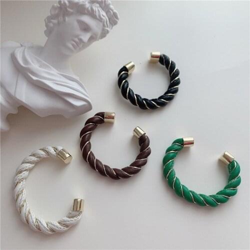 Minar Punk Hip Hop Twisted Metal Leather Bracelet Vintage Colorful Twist Open Bracelet for Women Mujer Statement Party Jewellery