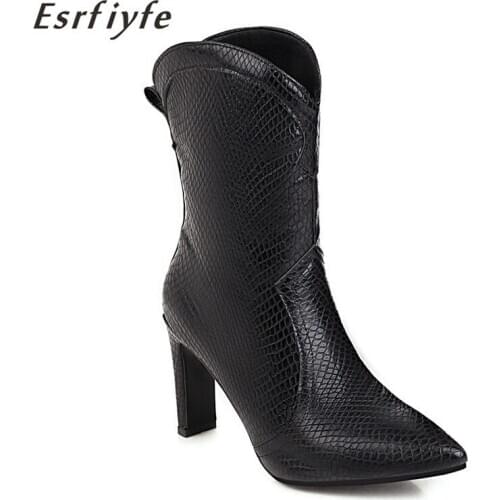 ESRFIYFE 2020 New Autumn Winter Women Soft Leather Point Toe Ankle Boots High Heels Fashion Womens Boots White Large Size 34-48