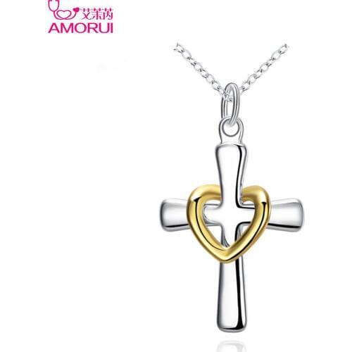 Women Men Silver Color Christian Juses Jewelry Necklace Dichroic Heart Cross Collier Femme Necklaces & Pendants
