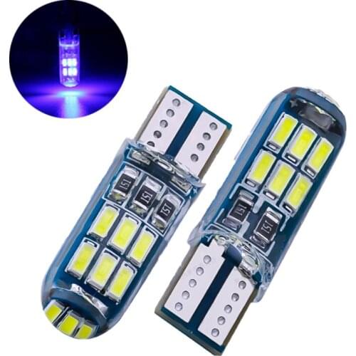 10Pcs Blue Silicone T10 W5W 4014 15SMD LED Canbus Error Free Car Bulb 168 194 2825 Clearance Lamp License Plate Light 12V