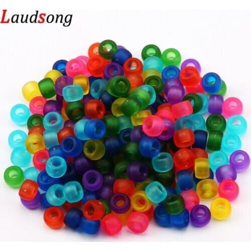 100pcs 6x9mm Mixed Matte Dull Round Acrylic Beads Large Hole Spacer Loose Beads for Jewelry Making DIY Kids Bracelet Handiwork