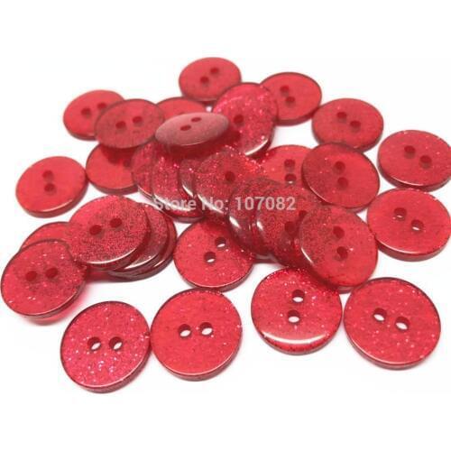 200pcs 15mm Red Glitter Resin Buttons Round Sparkle 2 Holes Sewing Button Embellishments Scrapbooking Cardmaking