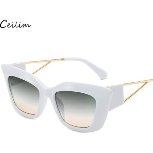 2021 New Luxury Brand White Cat Eye Sunglasses for Women Trendy Gradient Mirror Sun Glasses Superstar Eyewear Female Shades