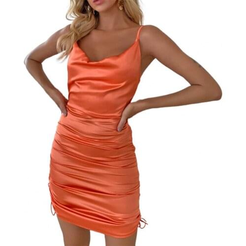 2021 Sleeveless Backless Sexy Women Mini Dress Comfortable Drawstring Low Cut Sling Dress Pleated Strap Bodycon Dress Vestidos