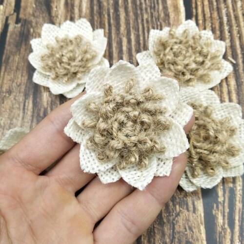 5pcs Burlap Flowers Natural HandMade Craft Flower for Home DIY Wedding Decoration Burlap Flowers Fabric Decoration
