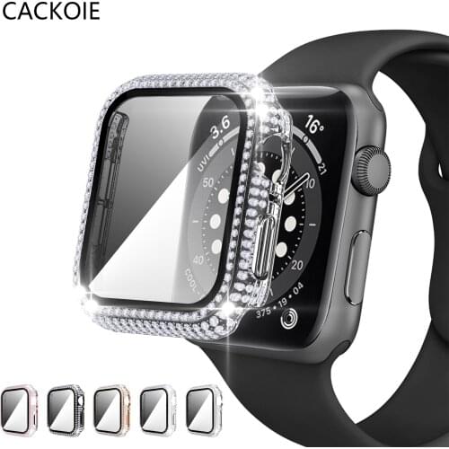 Diamond Screen Protective Case for Apple Watch Series 6 SE 5 4 3 2 1 38mm 42mm Cover For iWatch SE 6 40mm 44mm Tempered Glass