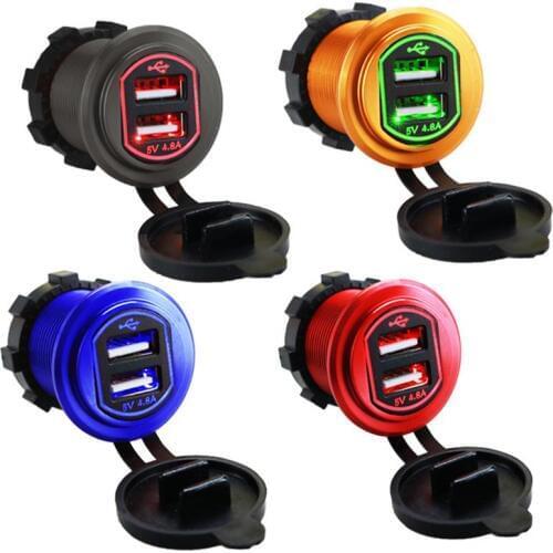 Car 12V Aluminum Shell Double USB Charger 4.8A Upgraded Car Charger Modified Car Motorcycle House Car Universal Dual USB Socket