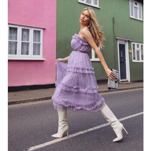 Lavender Fashion Maternity Dresses for Photography Formal Party Gown Pregnant Women Summer Dress for Street Wear Ruffle