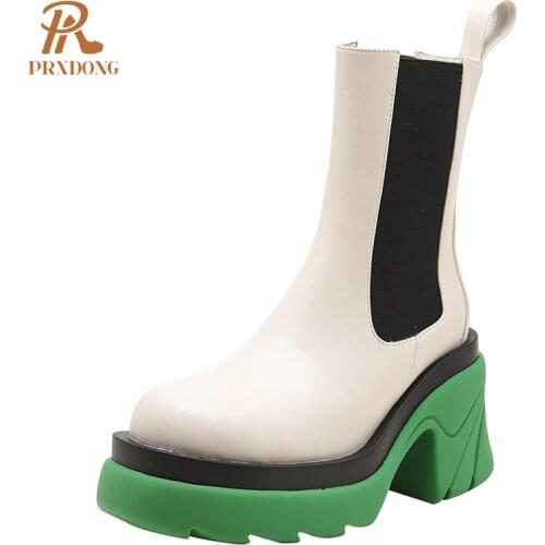 Genuine Leather Women Ankle Boots Autumn Winter New Platforms Shoes Woman Mixed Colors Dress Casual Black Beige Chelsea Boots 39