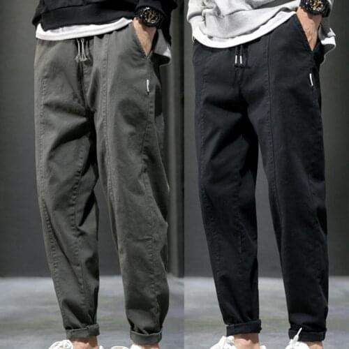 Cargo Pants Mid Rise Drawstring Men Full Length Loose Trousers for Daily Wear