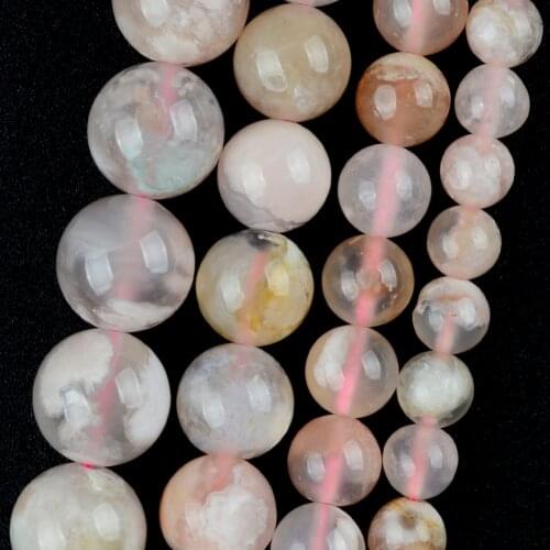Natural Stone Pink Sakura Agates Spacer Loose Round Beads For Jewelry Making 6/8/10/12mm Diy Bracelets Accessories 15"