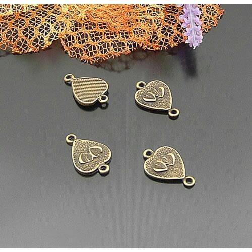 C188)50 pieces 17x11mm Antique Bronze Zinc Alloy 2 Holes Heart Connect Charms Diy Jewelry Findings Accessories Wholesale