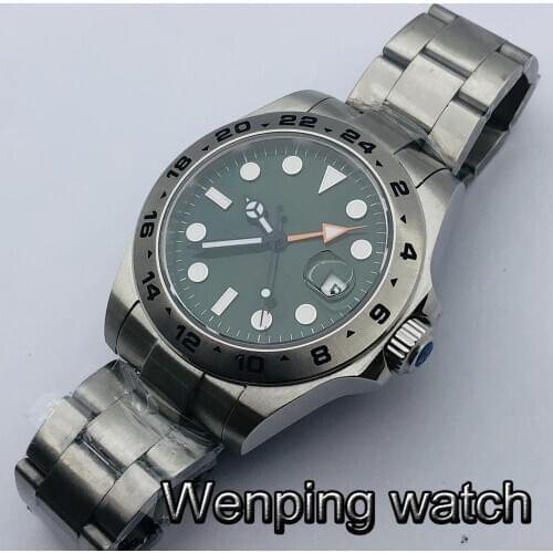 Bliger 43mm New Top Casual Business Watch Silver Case Sapphire Glass Green Sterile Dial Date Luminous Waterproof Automatic Watch