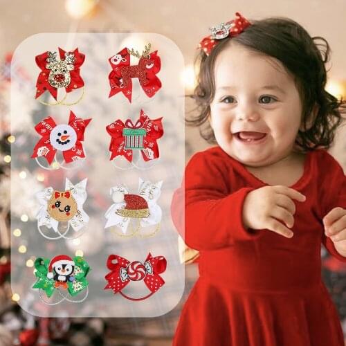 Nishine Childrens Christmas Headbands Hair Rope Elastic Baby Kids Bows Headwear Santa Claus Xmas Tree Hair Accessories