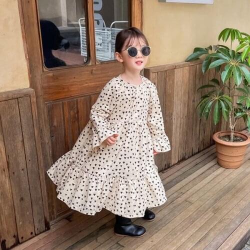2021 Autumn New Arrival Girls Long Sleeve Heart Dress Kids Cotton Dresses Kids Clothes