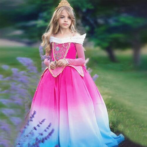 Girls Dresses Sleeping Beauty Cosplay Aurora Costume Princess Dress For Girls Kids Fancy Birthday Party Dress for 3-10 Year Girl