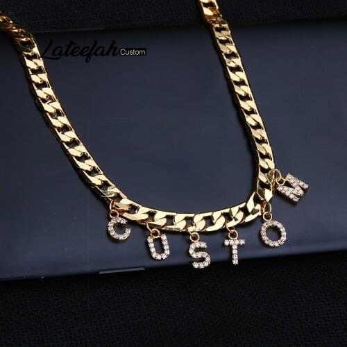Lateefah Crystal Pendant Custom Name Pendant Cuban Chain Necklace Personalise Zircon Letter Necklace For Women Jewelry Gift