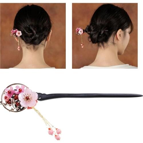 Chinese Wooden Hair Stick Women Flower Tassel Hair Chopsticks Hairpin Headdress Decor for Wedding Party