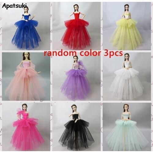 3pcs/lot Costume Doll Clothes For Barbie Doll Dresses Multi-layer Party Dresses Outfits For 1/6 Doll Accessories Kid Toy Fashion