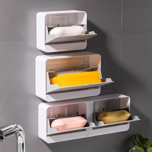 Creative Wall Mounted Soap Box With Lid Double Grids Soap Draining Rack Bathroom Soap Holder bathroom accessories