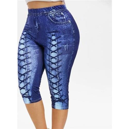 New Sexy Women Leggings Imitation Jeans High Waist Short Fitness Elastic Slim Leggins Sport Casual Leggins Female Push Up