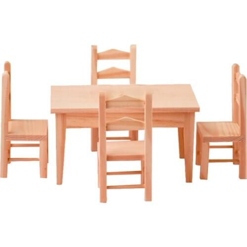 1/12 Simulation Natural Wooden Table with Chairs Scene Model Sets Accessories