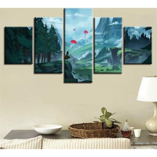 5 Pieces Umbrella Forest Mountain Landscape Art Canvas Paintings Modular Pictures Printing Decoration Living Room Wall HD Poster