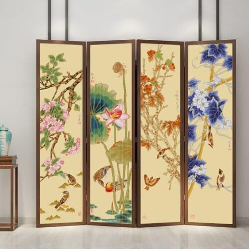 11CT complete printed cross stitch kit Chinese style retro handmade embroidery four seasons screen flower decorative painting