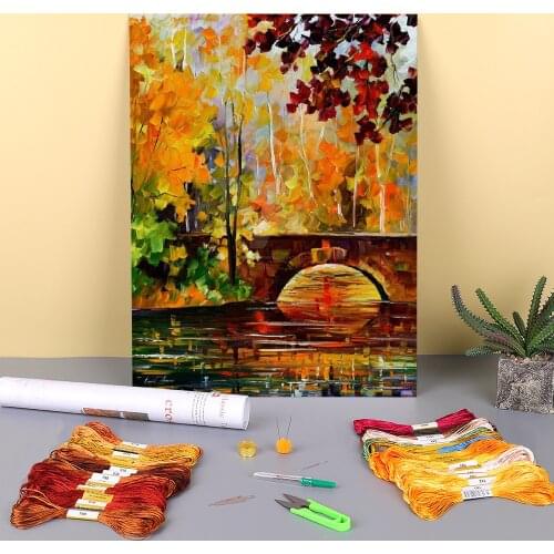 The Link To Autumn Printed Water-Soluble Canvas 11CT Cross Stitch Embroidery Kit DMC Threads Craft Handmade Handiwork Needle