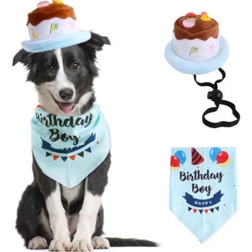 Pet Dogs Birthday Caps Bibs Set Puppy Triangular Scarf Dogs Birthday Bandanas Pets Party Collars Supplies