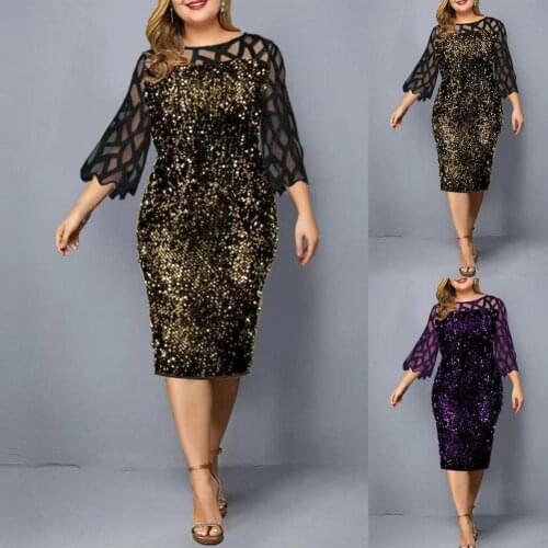 Bodycon Gorgeous Elegant O-neck Sequin Party Dress Elegant Wedding Dress 3/4 Sleeve for Dating