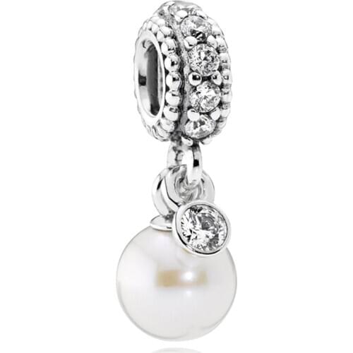 Original Luminous Elegance Pearl With Crystal Pendant Beads Fit 925 Sterling Silver Bead Charm Bracelet DIY Jewelry