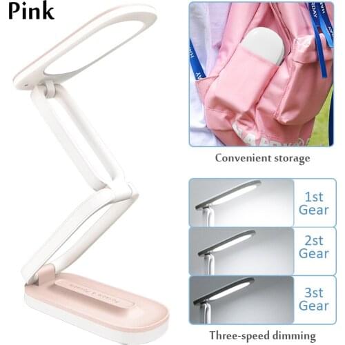 Portable LED Folding Plastic Desk Lamp Three-Speed Dimming Folding Table Lamp Eye Protection Multi-Angle Adjustment Reading Lamp