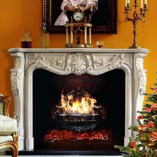 Luxurious carved stone marble fireplace mantel frame classic European style chimneypiece