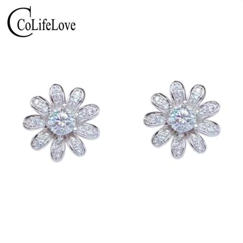 CoLife Jewelry Silver Flower Stud Earrings for Daily Wear 4mm D Color Moissanite Earrings 925 Silver Moissanite Jewelry