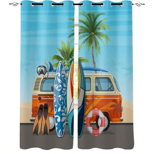 Surf Diving Beach Van Blackout Curtains For Living Room Bedroom Printed Window Treatment Drapes Home Decor