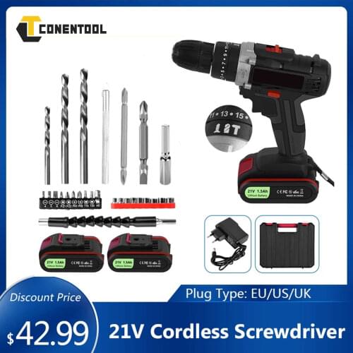 21V Cordless Screwdriver Cordless Drill Power Tools Electric Screwdriver 2 Speed 45Nm 1.5Ah Lithium Battery Wireless Tool Set