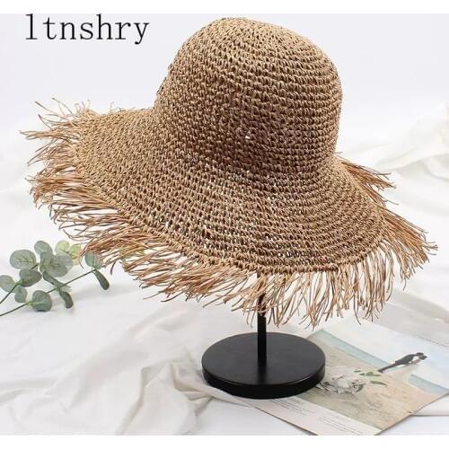 2019 Fashion New Sun hat Bucket cap Wide side Version Tassel Casual Straw Hat Solid Color Summer Wide Brim WomenS Cap Beach Hat
