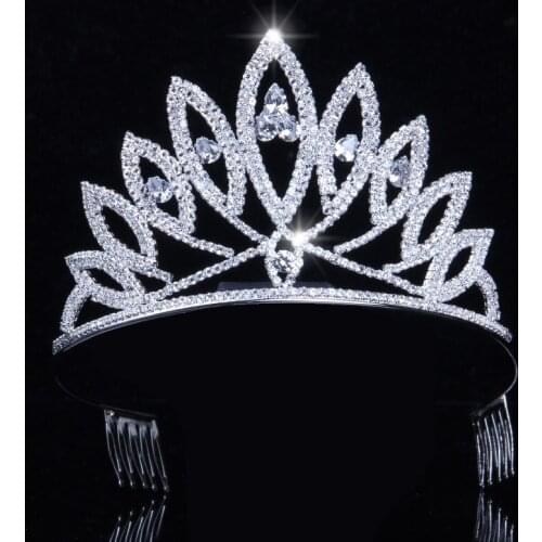 Bridal Hair Accessories High-grade Zircon Crown Hair Comb Headdress Shiny Rhinestone Leaf Crown HQ0200