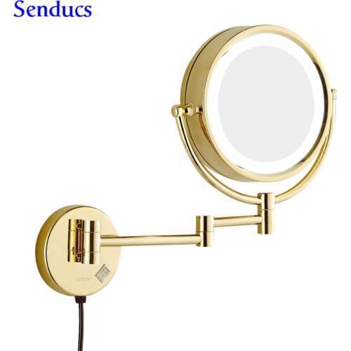 Senducs Led Bathroom Mirrors Gold Bath Mirror With Quality Brass Bathroom Mirror 3x 5x 7x 10x Magnifying Mirror 8 Inch