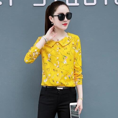 Korean Fashion Chiffon Women Blouses Floral Office Lady Shirts Autumn Long Sleeve Women Tops and Bloues Plus Size XXXL Women Top